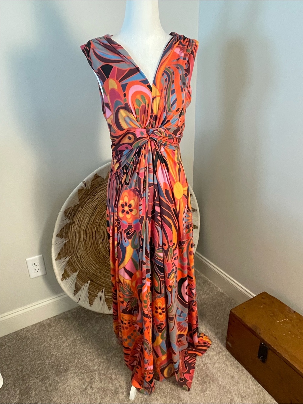 Sleeveless Multicolor Sienna Knot-Waist Maxi Dress